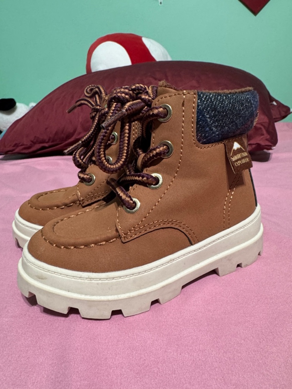 H&M Brown Kids Lace-Up Ankle Boots with White Sole